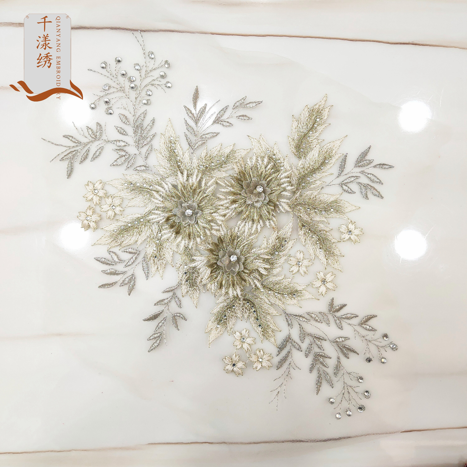 网纱烫钻立体刺绣蕾丝花朵diy童装晚礼服服装补丁装饰辅料3D绣花