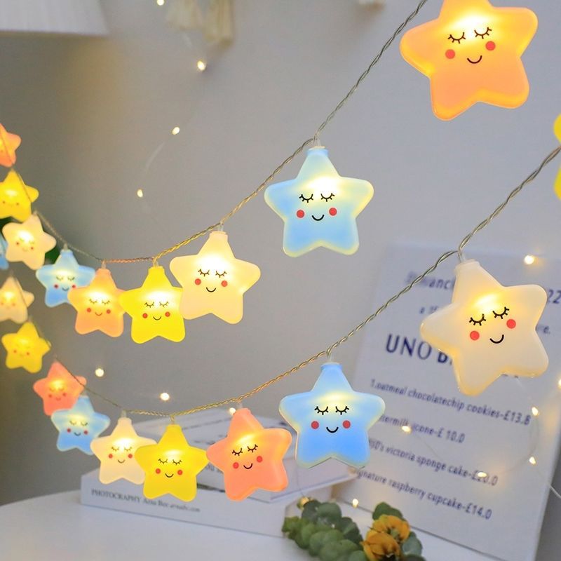 LED linda cara sonriente decoración de la estrella luces de colores luces intermitentes luces de cadena diseño de la habitación luces de Navidad habitación de los niños jardín de infantes