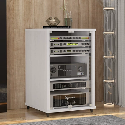 Electric car big tripod: Audio Rack Equipment Box - b7-4-white-glass-double-doors