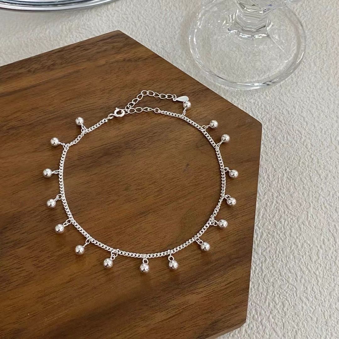 Small Round Bead Anklet for Female Students, Korean Style Sexy Forest Style Niche Bestie Popular Versatile Ankle Bracelet Ins Sweet