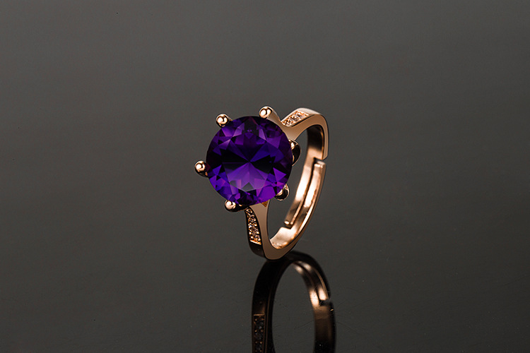 round zircon amethyst open sixclaw zirconset purple diamond ring simplepicture3