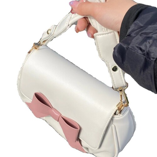 2024 spring new style simple and versatile bow small square bag pleated cloud bag soft one-shoulder crossbody bag for women