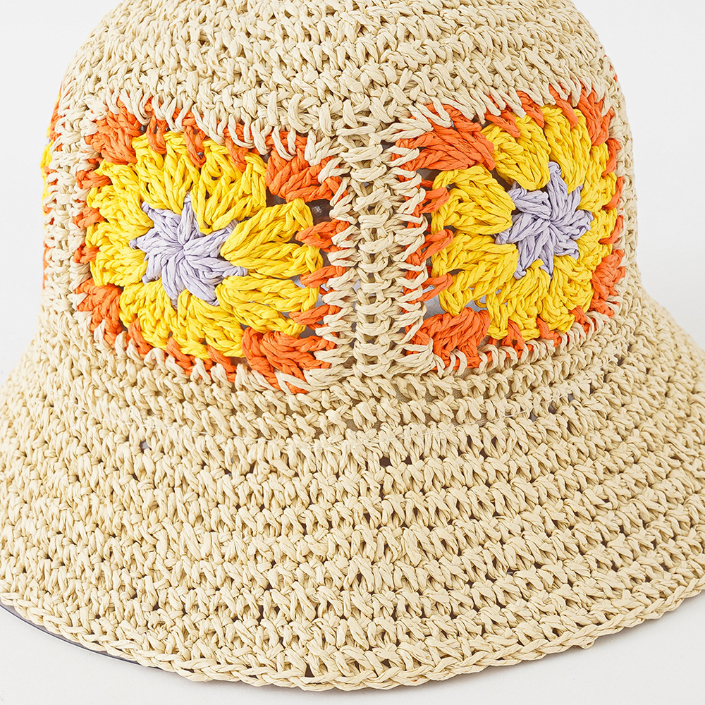 Viajes de vacaciones de ocio todo fósforo protección solar verano Shima estilo sombrero de paja de ala grande transpirable flor pescador sombrero