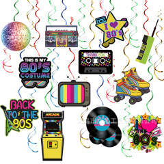 80s90sレトロ年代モチーフスパイラル卸売诞生日パーティー装饰ストラップフラッグチャームヤード用品