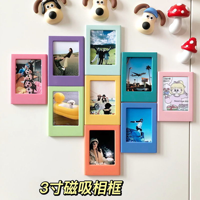 Ins Style Small 3inch Magnetic Photo Frame Polaroid Mini Photo Paper Refrigerator Magnet Office Kitchen Couple Bedroom Ornaments