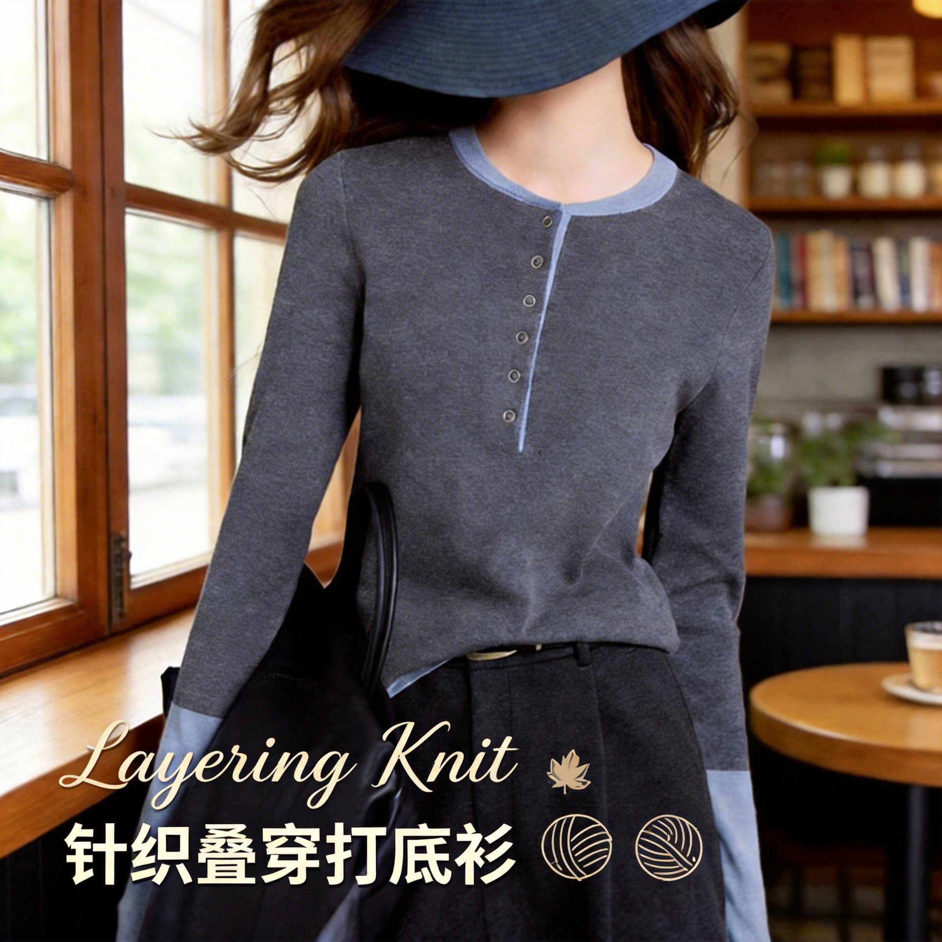 New 2025 Autumn and Winter New Color Matching Fake Two-Piece Knitwear Sweater with Women's Bottoming Shirt