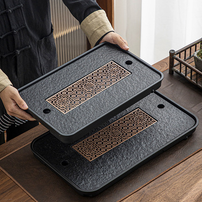 仿烏金石儲水茶盤蓄水排水式中式幹泡台茶托現代茶台家用簡約托盤