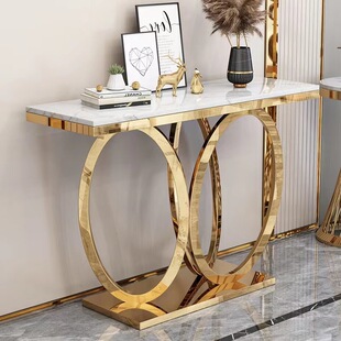 Light luxury entrance cabinet marble entrance table Wall modern simple stainless steel decorative strip entrance table