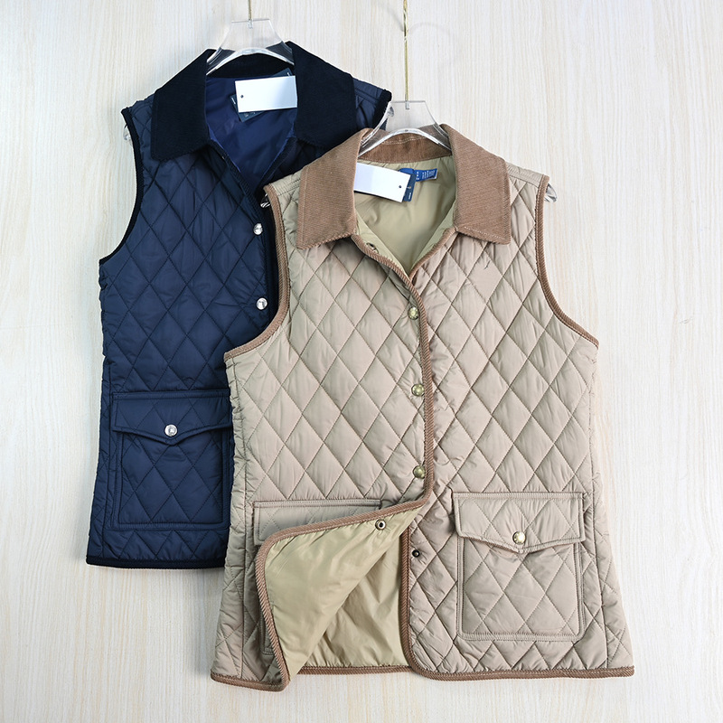 Siqi Women's Clothing 257/28 American Single Diamond Quilted Corduroy Patchwork Lapel Slim Fit Warm Padded Vest
