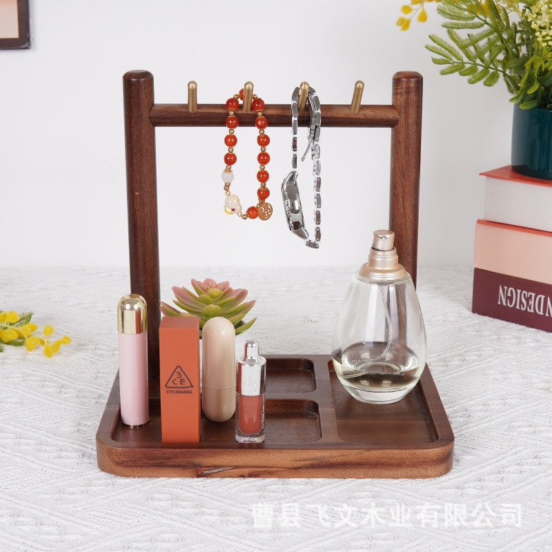 黑胡桃实木玄关置物架新中式入户摆件钥匙架挂钩进门口置物托盘|undefined