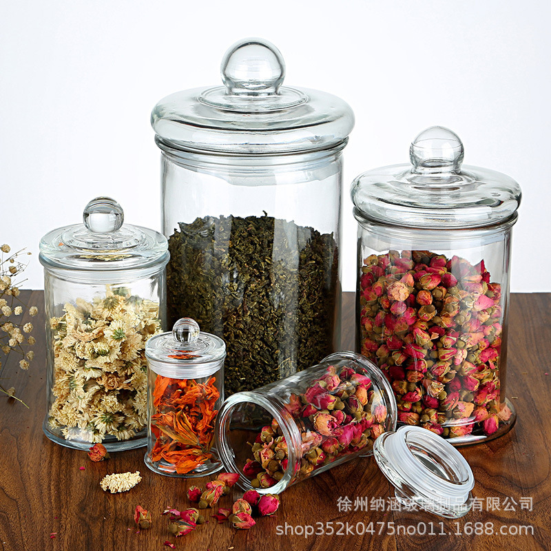 批发厨房玻璃茶叶罐密封储物罐花茶罐蜡烛台杯大小号中药材玻璃瓶
