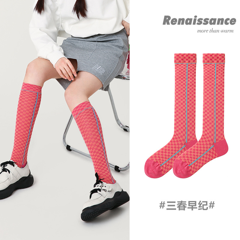 Renaissance Original Women's Socks Spring And Summer Simple Mid-length Socks Girls'Calf Socks Korean Style Color Block Socks For Women