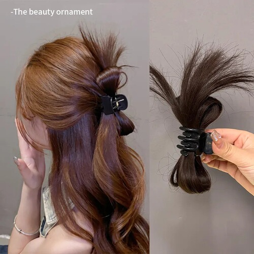 Feather shuttlecock fountain high ponytail grabber hairpin for women with hair volume on the back of their head, half-tied wig, shark clip headgear