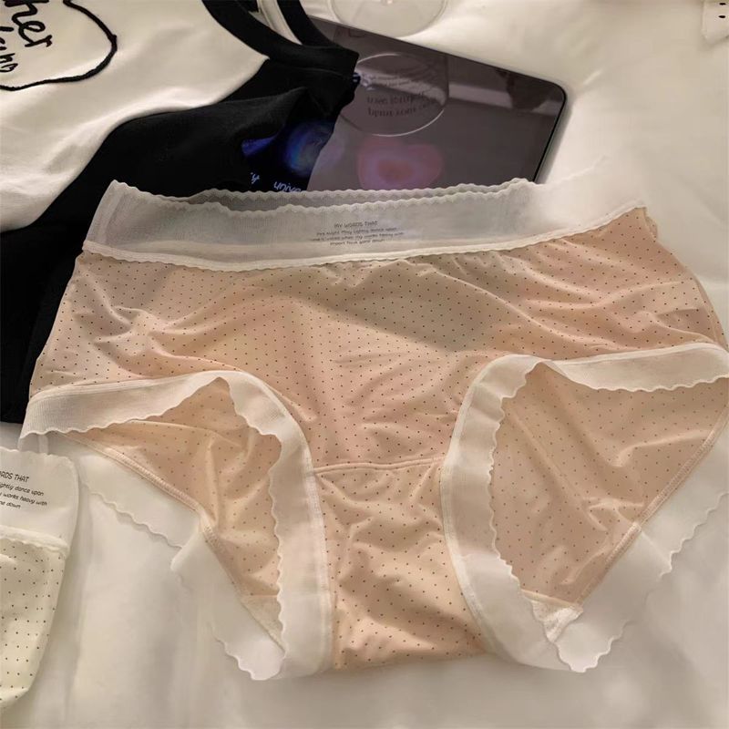 アイスシルク薄いミルクスキン下着女性のミッドウエストシームレス水玉ソフトコットン 10A 女の子のための延長ヒップカバーブリーフ|undefined