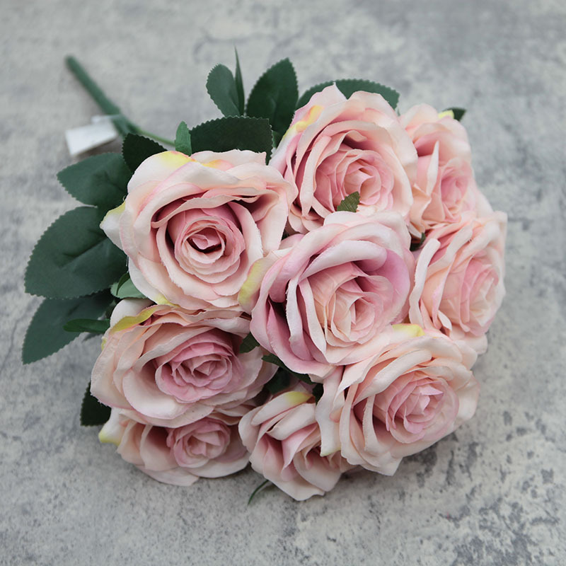 10-Cabeza de diamante Rosa flor artificial gran ramo artificial curling Rosa decoración de la boda flor de seda flor falsa al por mayor