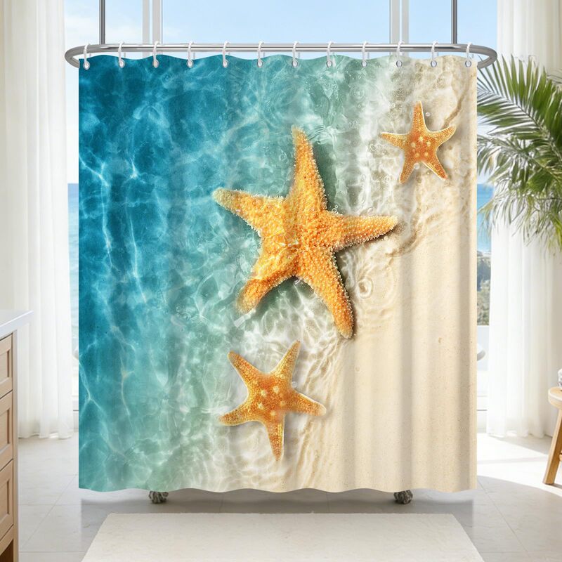 Shower curtain for bathroom, cross-border, coastal underwater starfish pattern, thickened polyester shower curtain, digital printing, custom design Shower curtain for bathroom, cross-border, coastal underwater starfish pattern, thickened polyester shower curtain, digital printing, custom design