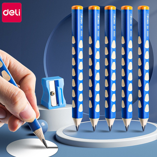 Deli Kindergarten hole pencil primary school student thick rod thickened large triangle rod hb positive posture 2b calligraphy stationery wholesale