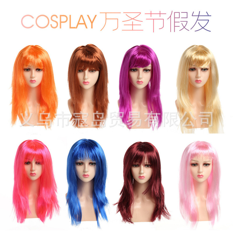 Halloween Long Hair Straight Disco Color Neon Fringe Hair Straight COS Party RPG Show Perruca image 3