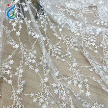 新款白色藤枝花叶绣花布料镂空蕾丝刺绣网纱连衣裙婚纱花边辅料