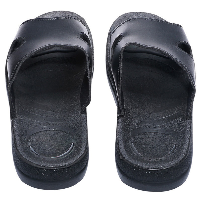 现货直发黑色拖鞋PU软底 低帮车间工鞋防静电拖鞋厚底无尘鞋男女