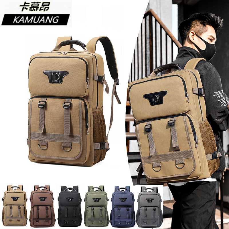 Transfronterizo nuevo personalizado de moda de los hombres funcional multi-mochila de lona de gran capacidad al aire libre transpirable resistente al desgaste mochila de viaje