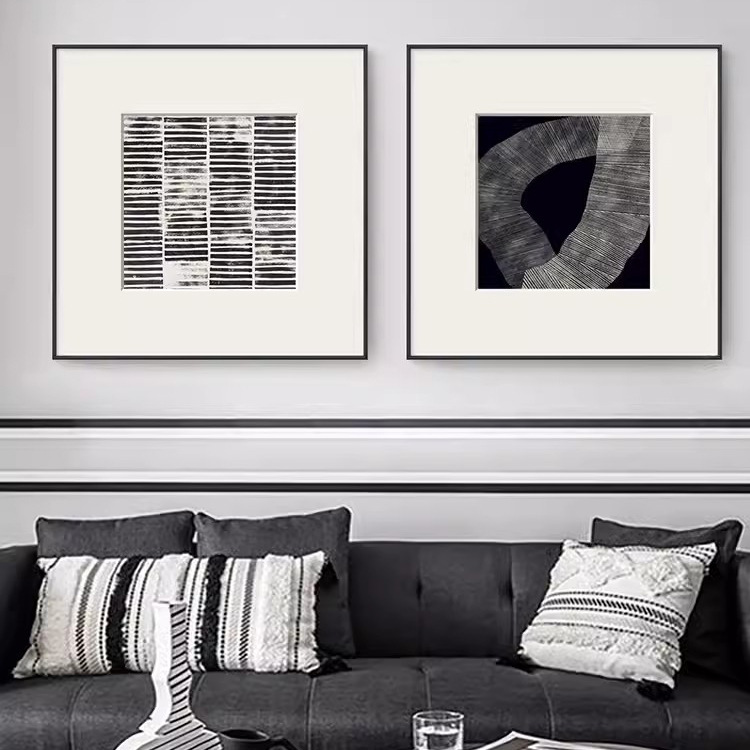 Abstract geometric black and white line decorative painting