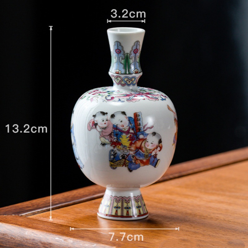 Vaso de escritorio de cerámica de porcelana pequeña boca mini hidroponía de flores retrógradas botellas de flores de porcelana
