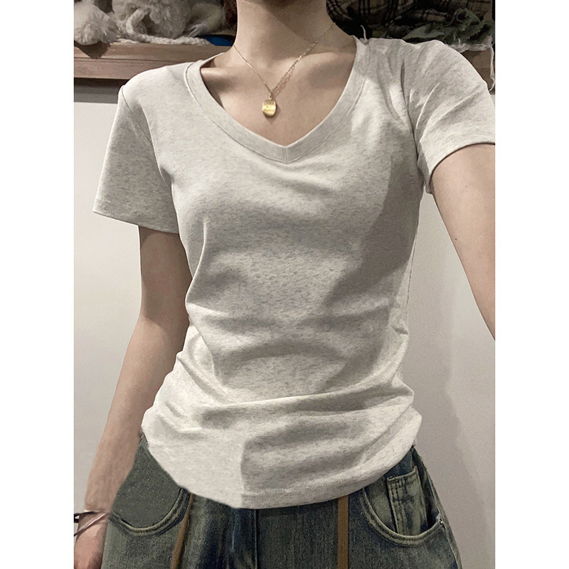 美式正肩灰色长袖T恤女显瘦秋冬新款内搭小众收腰修身打底衫上衣|undefined