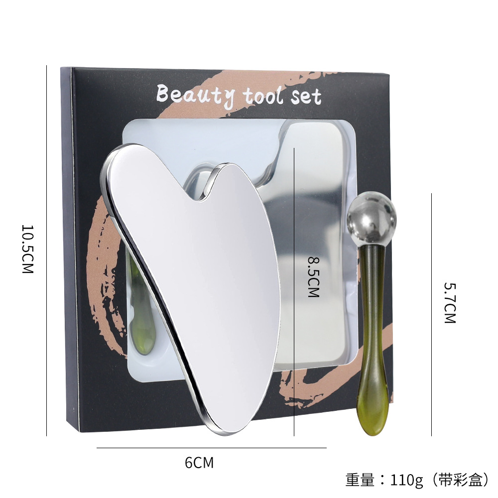 Cross-border especial para herramientas de belleza facial conjunto de corazón 304 acero inoxidable placa de masaje LM el mismo tipo de crema de ojos masaje varilla