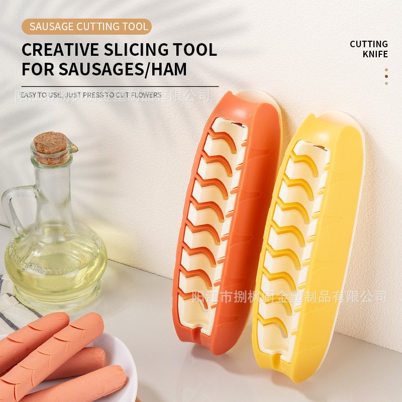 In-Stock Plastic Sausage Cutter, Sausage Hot Dog Fancy Cutting Mold, Creative Cutting Tool for Meat Sausages and Grilled Sausages