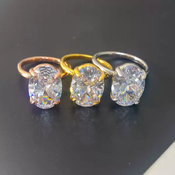 European and American Cross-Border Pigeon Egg Ring, High-End, Light Luxury, Versatile, Oval Zircon Stainless Steel Ring, Non-Fading, Super Shiny