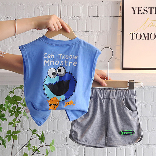 Boys and children's fashionable casual vest suit baby summer clothes for small and medium-sized children and boys sports shorts sleeveless two-piece set