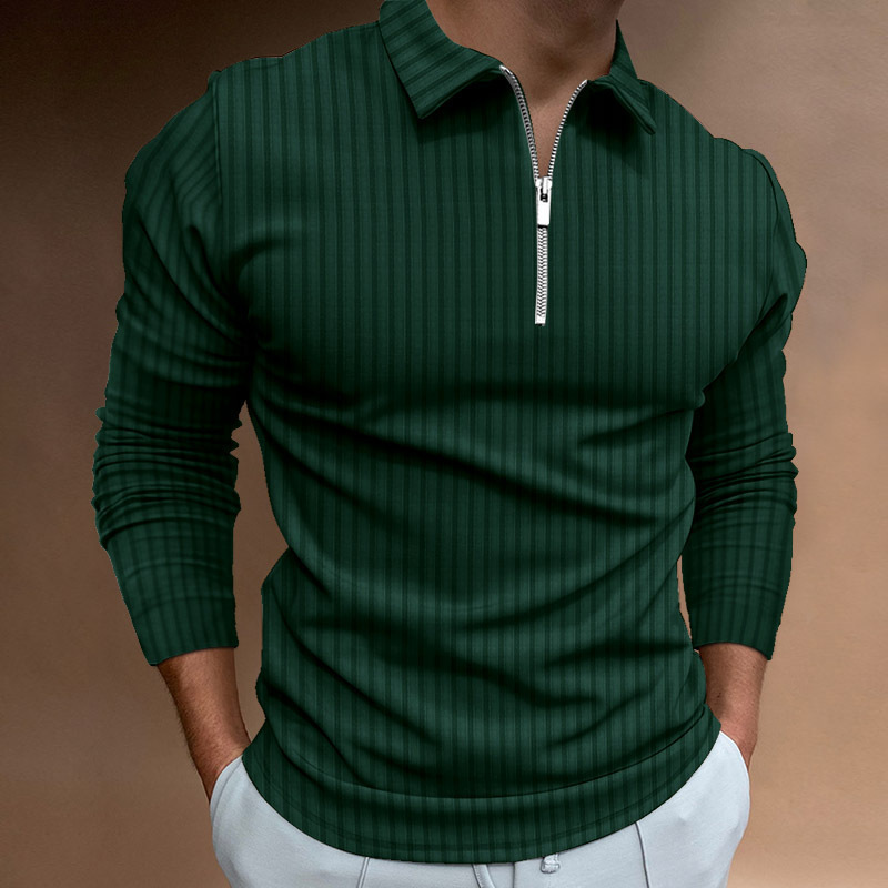 Comercio exterior otoño nuevos hombres de impresión digital de color sólido rayas cremallera Polo camisa polo hombres