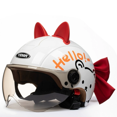 Half Helmet – Motosiklet dəbilqələri - one-size-fits-all-white-cat-red-ears-red-butterfly-w-comes-with-warm-ear-protection-removable