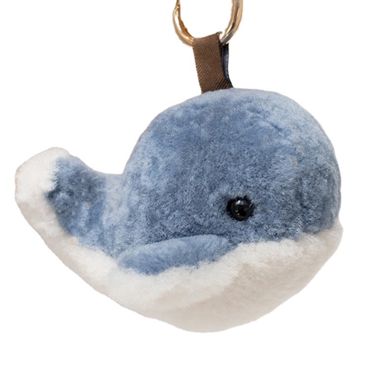 Lindo Delfín de lana real llavero coche piel ballena colgante Felpa Muñeca adornos