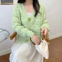 韩系小清新毛衣外套女宽松外穿春季2023新款v领减龄软糯针织开衫