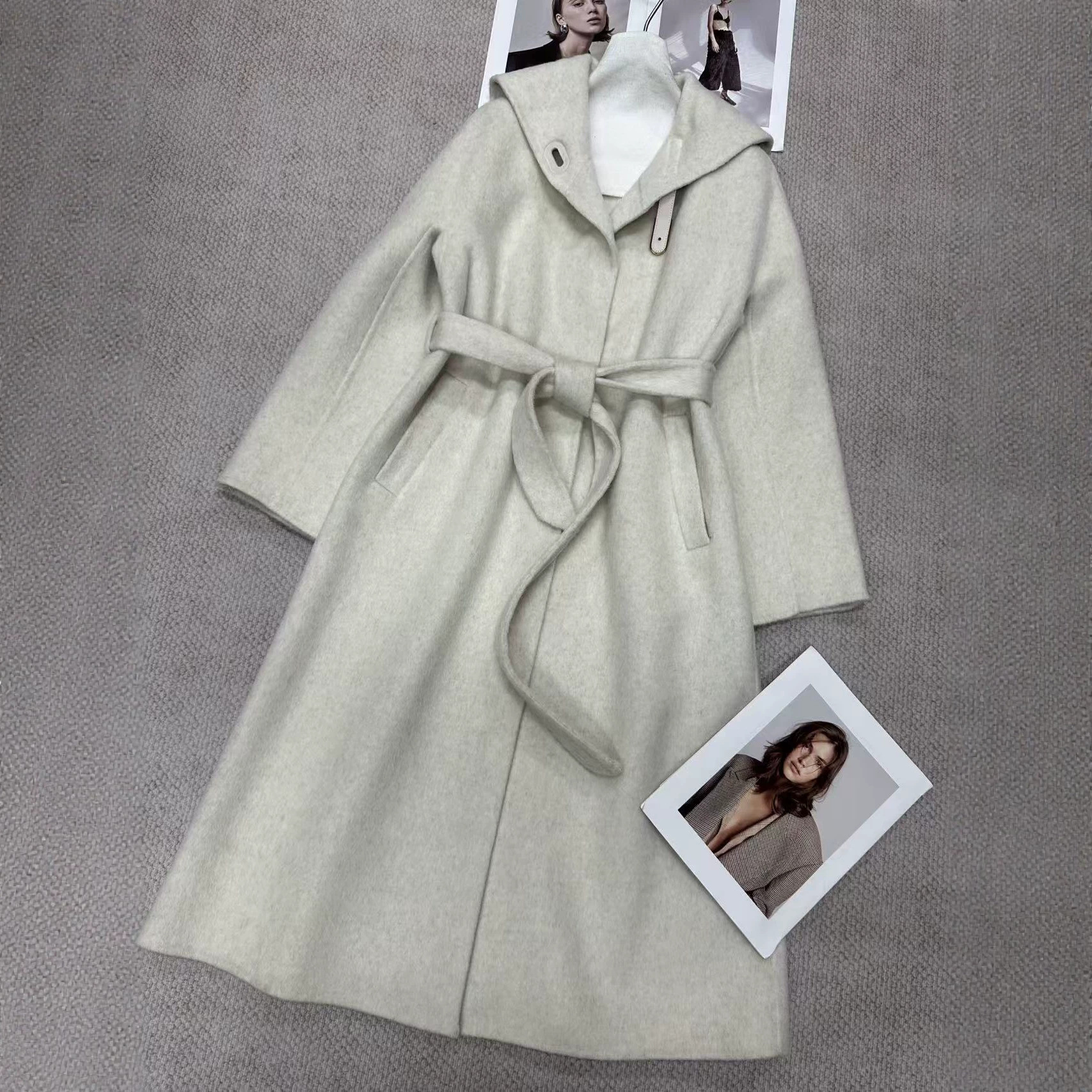 Shenzhen Nanyou 2026 Autumn/Winter New Style Bathrobe Long Loose-fitting Wool Leather Button-up Belt Coat