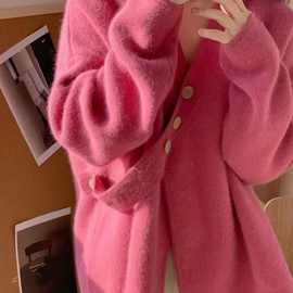 韩版新款纯色衫斜扣毛衣外套女秋冬季V领针织开衫设计感外搭加厚