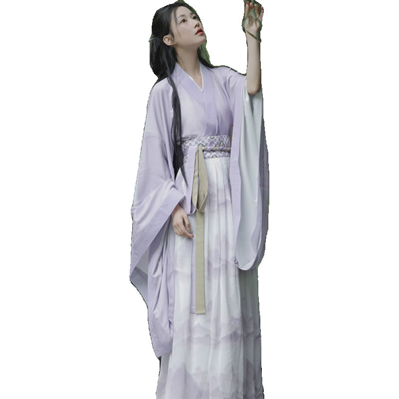 魏晋風漢服女性 2025 新成人春夏オリジナルクロスネックワイドスリーブ腰丈スカート女性の日常|undefined
