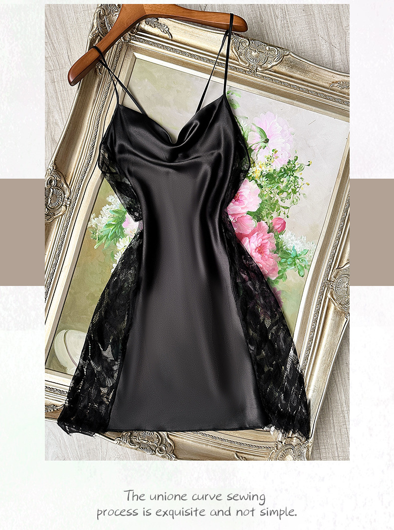 Camisón de encaje para mujer espalda descubierta vestido ajuste_voghion.com