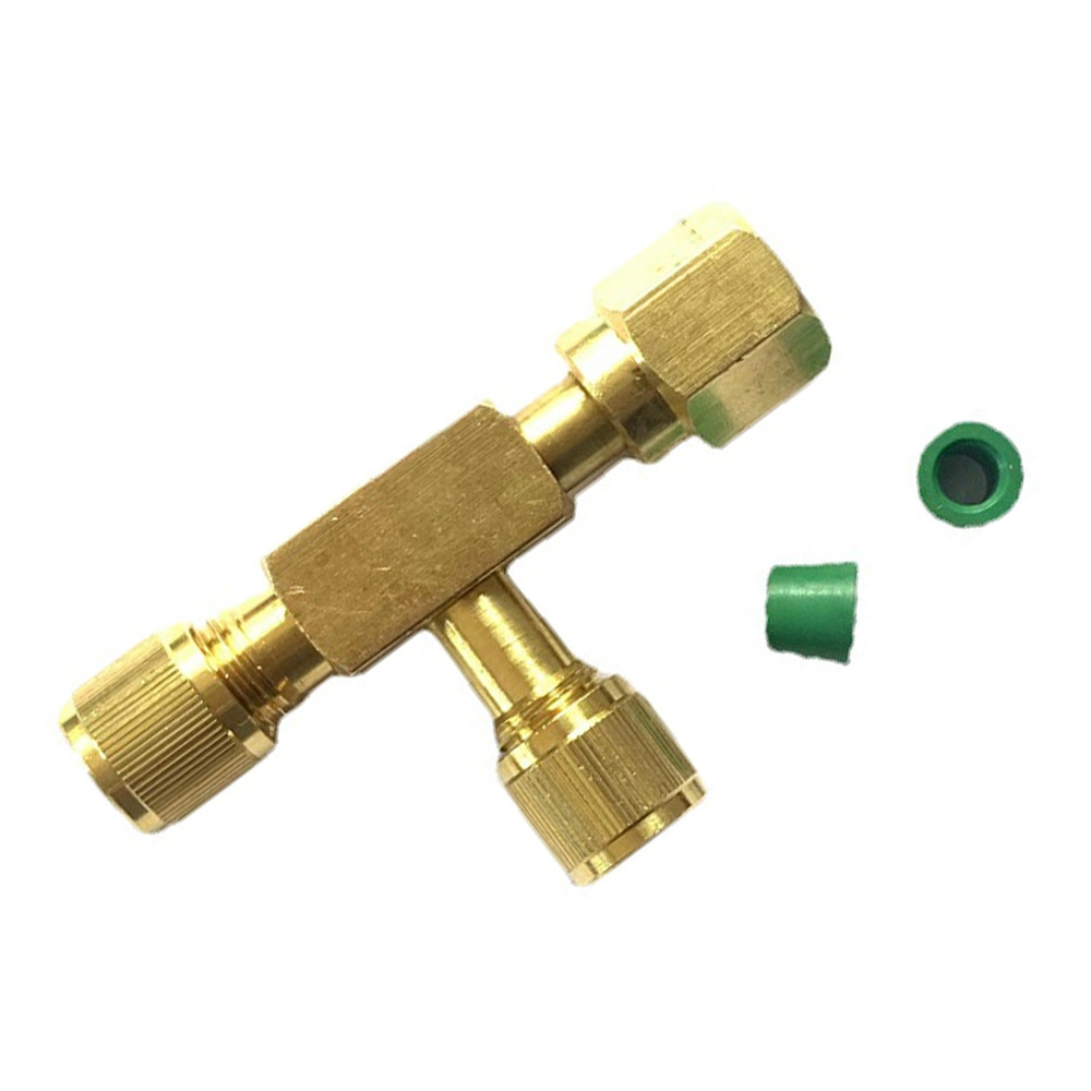 A Set of 1/4" Sae Valve Core Tee Adapter Air Conditioning Refrigeration Equipment Liquid Filler with Sealing Cap