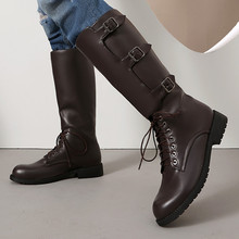 【2025秋冬】新款男式皮靴外贸大小码38-49中筒靴系带皮带扣马靴