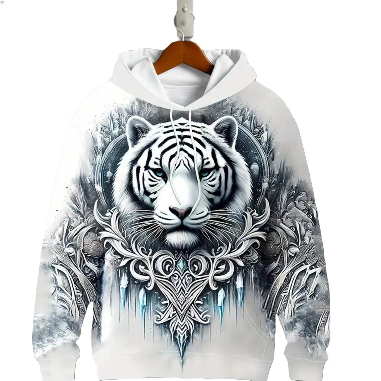 3D printed hooded sweatshirt with custom designs, suitable for cross-border e-commerce and Amazon, featuring high-definition digital printing, long sleeves, and a popular European and American style