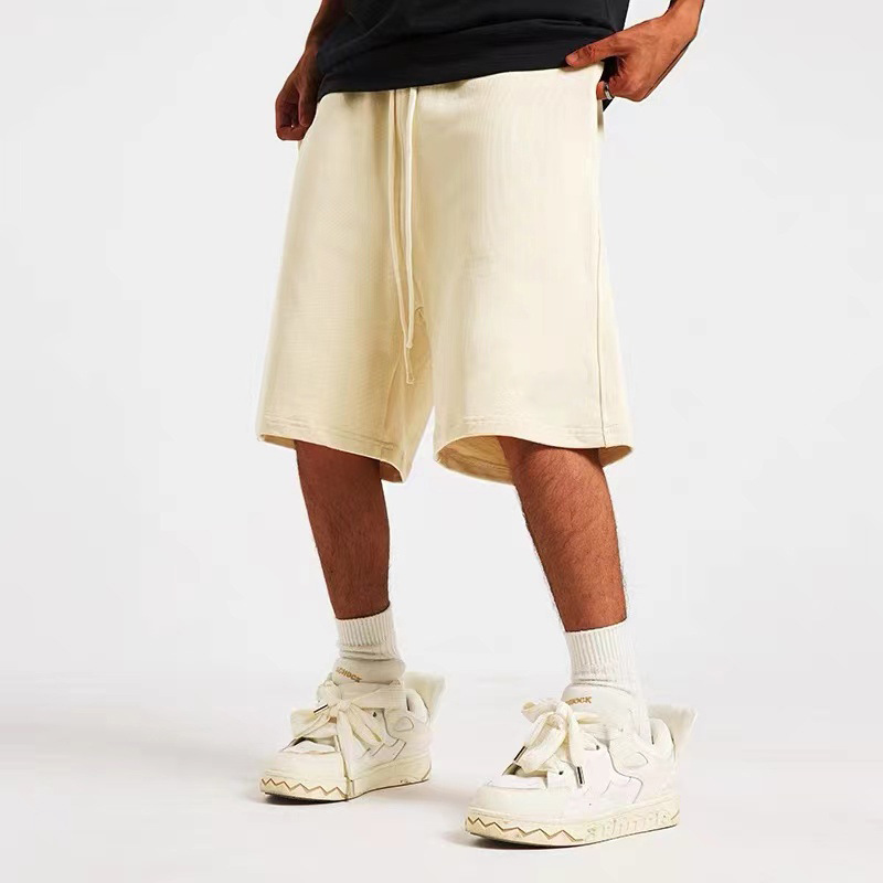 360g pesado lazo de tela casual pantalones cortos de algodón masculinos sueltos pantalones deportivos de fitness de color sólido running pants de moda