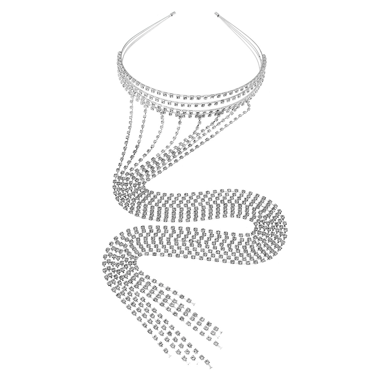 Accessoires pour cheveux de style féerique européen et américain avec un bandeau tressé à pompon super long, une coiffure de mariée, des cheveux pressés, un bandeau en strass_voghion.com