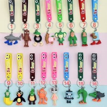 新创山海经动物卡通钥匙扣挂件PVC软胶木棍人穿鞋鲨鱼包包挂饰