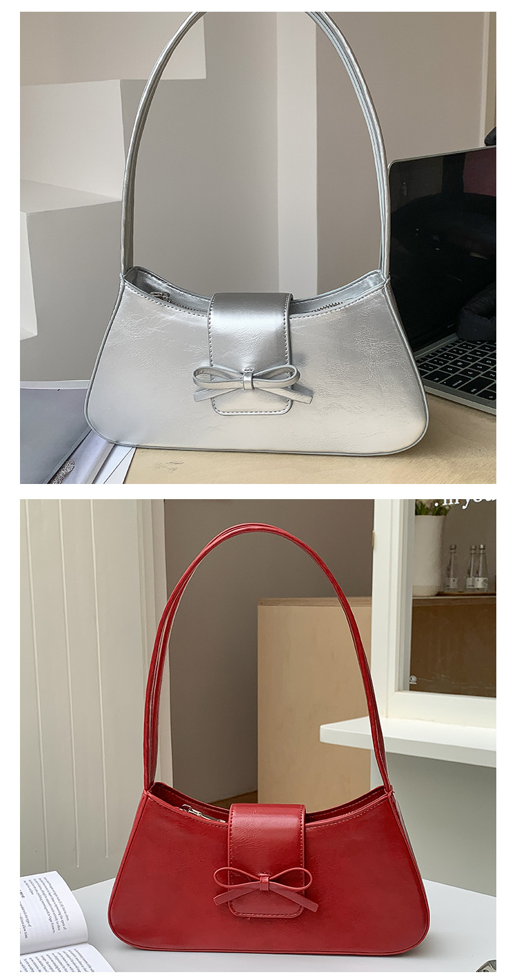 Underarm Bag Bags Type Casual, Street Occasion Women's Medium Pu Leather Solid Color Bow Knot Streetwear Zipper Underarm Bag