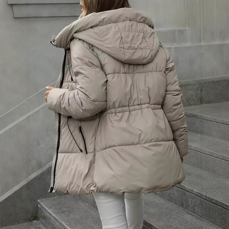 欧美外贸新款棉服女中长款连帽棉衣加厚显瘦棉袄感外套|undefined