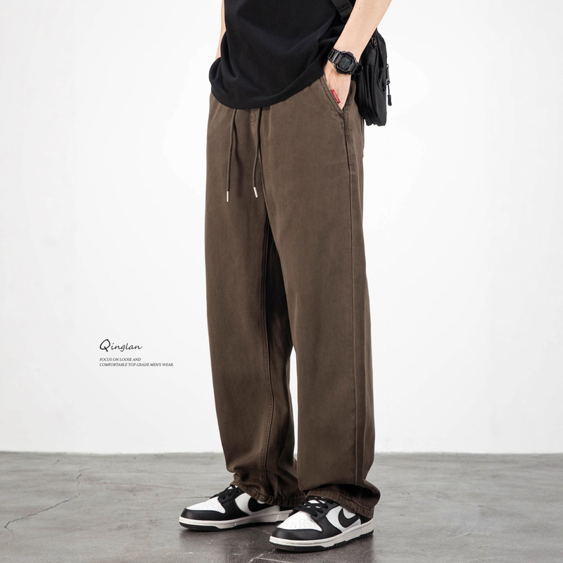 Light Green Army Green Men's Straight Loose American Casual Elastic Waist Trendy Versatile Pants Summer Thin Style