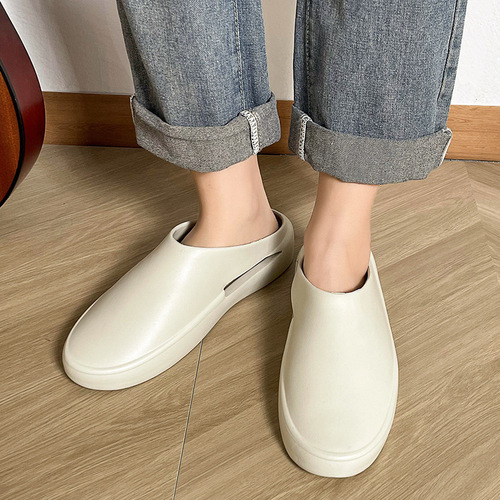 Men's Summer Outdoor Wear Suede-Feel Cap Toe Slippers with Non-Slip and Wear-Resistant Sports Beach Hole Sandals with Thick Soles